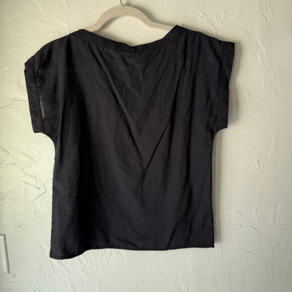 Vintage 60s Land ‘n Sea Black‎ Embroidered Blouse Made in USA Minimalist Top M - Picture 7 of 9